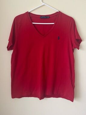 Polo Ralph Lauren  V Neck Red Cotton T Shirt Size XL Short Sleeve